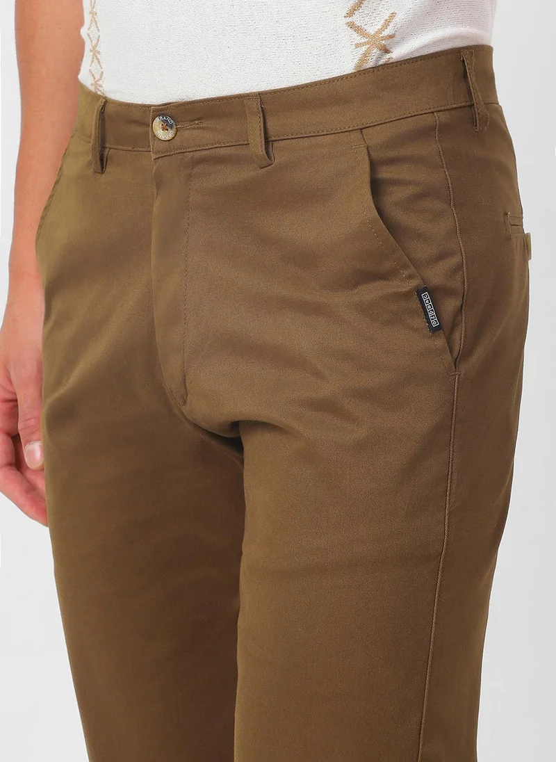 Urbano Fashion  Urbano Fashion Men's Brown Cotton Slim Fit Casual Chinos Trousers Stretch for Men | Best Price UAE